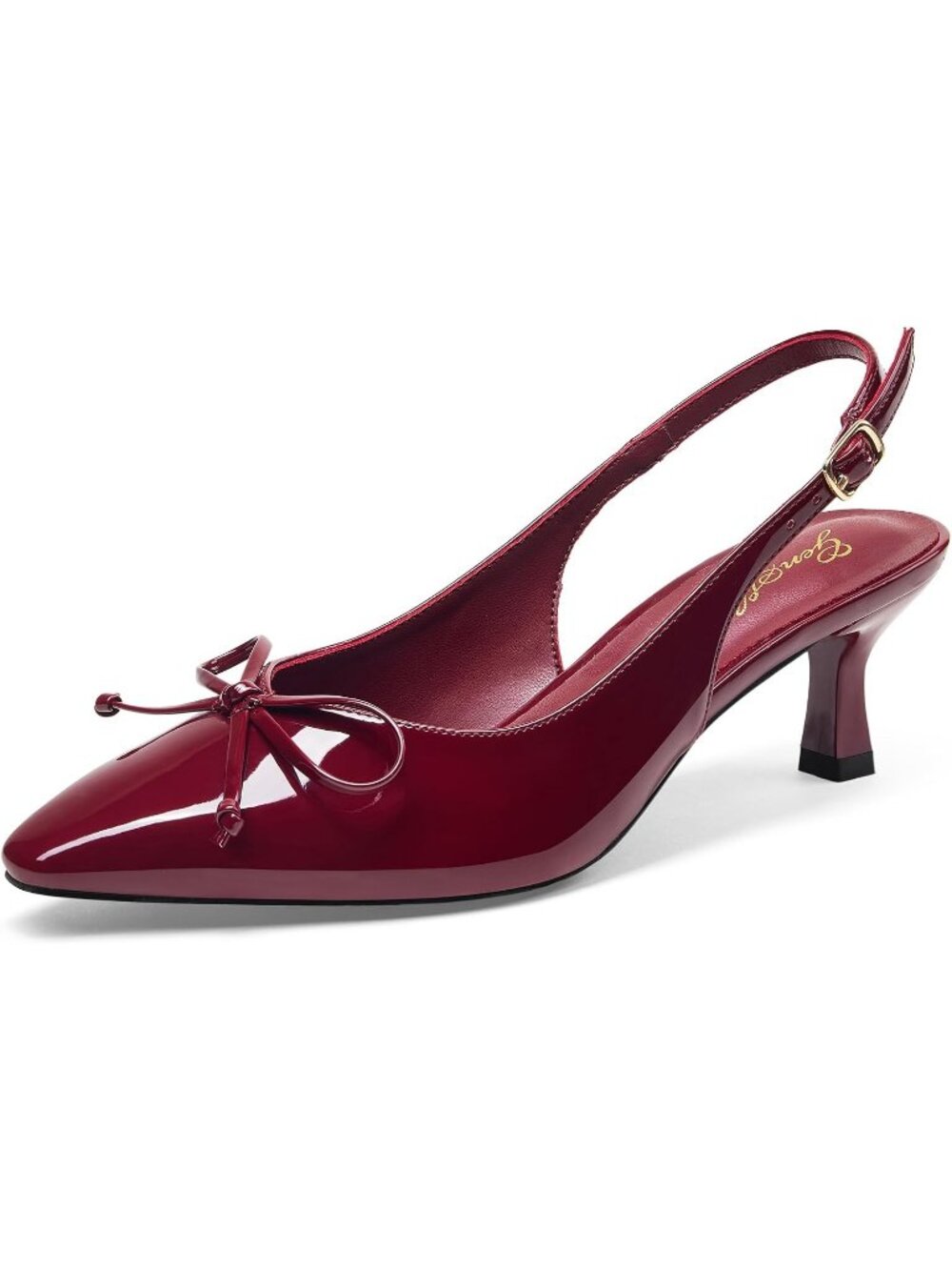 Women's Wine Red Bowknot Slingback Pump Pointed Closed Toe Low Kitten Heel Shoes